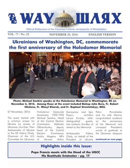 Ukrainians of Washington, DC, Commemorate the First Anniversary of the Holodomor Memorial