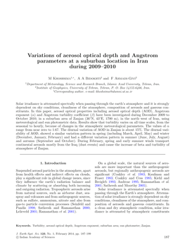 Variations of Aerosol Optical Depth and Angstrom Parameters at a Suburban Location in Iran During 2009–2010
