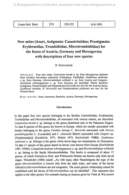 Acari, Astigmata: Canestriniidae; Prostigmata