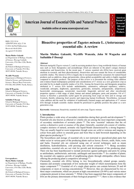 Bioactive Properties of Tagetes Minuta L. (Asteraceae) Essential Oils