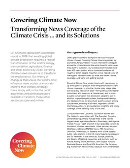 Covering Climate Now Transforming News Coverage of the Climate Crisis … and Its Solutions