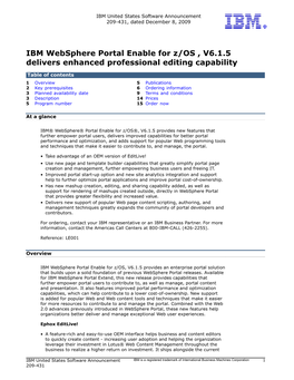 IBM Websphere Portal Enable for Z/OS , V6.1.5 Delivers Enhanced Professional Editing Capability