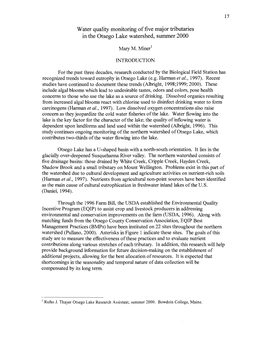 Water Quality Monitoring of Five Major Tributaries in the Otsego Lake Watershed, Summer 2000