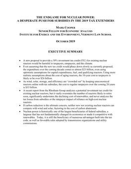 The Endgame for Nuclear Power: a Desperate Push for Subsidies in the 2019 Tax Extenders Executive Summary