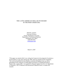 The Latin American Dollar Standard in the Post-Crisis Era