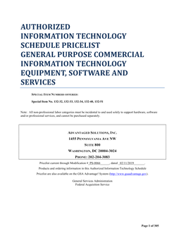 Authorized Information Technology Schedule Pricelist General Purpose Commercial Information Technology Equipment, Software and Services