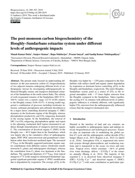 Article Is Part of the Special Issue Aquatic Ecosystems with Anthropogenically Stressed Aquatic “Human Impacts on Carbon ﬂuxes in Asian River Systems”