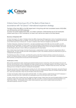 Criteria Caixa Corp Buys 4% of the Bank of East Asia in Accordance with 