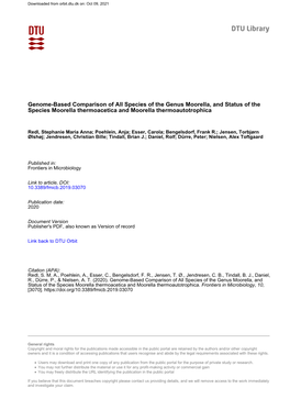 Genome-Based Comparison of All Species of the Genus Moorella, and Status of the Species Moorella Thermoacetica and Moorella Thermoautotrophica