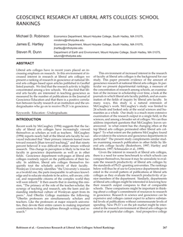 Geoscience Research at Liberal Arts Colleges: School Rankings