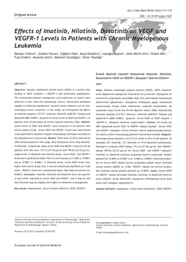 Effects of Imatinib, Nilotinib, Dasatinib on VEGF and VEGFR-1 Levels in Patients with Chronic Myelogenous Leukemia