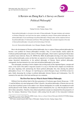 A Review on Zheng Kai's a Survey on Daoist Political Philosophy*