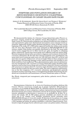 Symptoms and Population Dynamics of Rhynchophorus Cruentatus (Coleoptera: Curculionidae) in Canary Island Date Palms