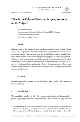 What Is the Vulgate? Girolamo Seripando's Notes on the Vulgate