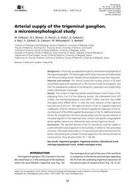 Arterial Supply of the Trigeminal Ganglion, a Micromorphological Study M