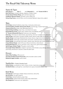 The Royal Oak Takeaway Menu