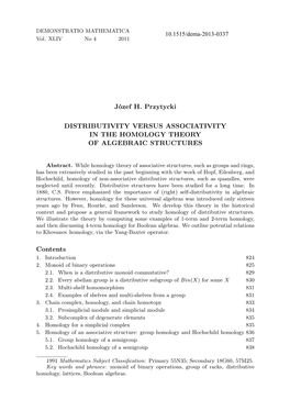 Józef H. Przytycki DISTRIBUTIVITY VERSUS ASSOCIATIVITY in THE