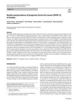 Burden and Prevalence of Prognostic Factors for Severe COVID-19 In