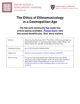 The Ethics of Ethnomusicology in a Cosmopolitan Age