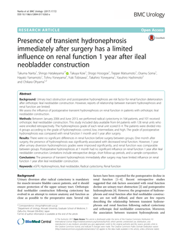 Presence of Transient Hydronephrosis Immediately After Surgery Has A