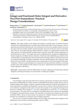 Integer-And Fractional-Order Integral and Derivative Two-Port Summations: Practical Design Considerations