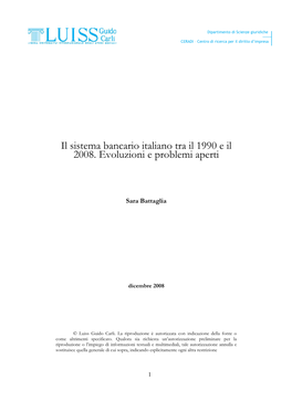 Il Sistema Bancario Italiano Tra Il 1990 E Il 2008. Evoluzioni E Problemi Aperti