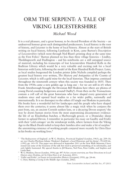 ORM the SERPENT: a Tale of Viking Leicestershire Michael Wood