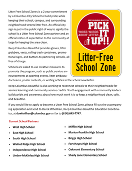 Litter Free School Zones Is a 2 Year Commitment by a Columbus City