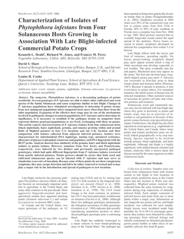 Characterization of Isolates of Phytophthora Infestans from Four