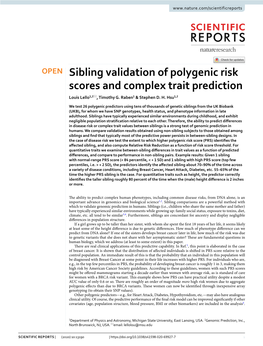 Sibling Validation of Polygenic Risk Scores and Complex Trait Prediction Louis Lello1,2*, Timothy G