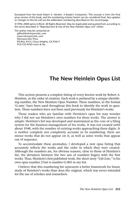 The New Heinlein Opus List