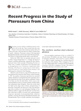 Recent Progress in the Study of Pterosaurs from China