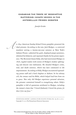 Engaging the Trope of Redemptive Suffering: Inmate Voices in the Antebellum Prison Debates