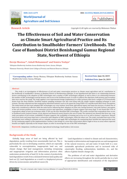 The Effectiveness of Soil and Water Conservation As Climate Smart Agricultural Practice and Its Contribution to Smallholder Farmers’ Livelihoods