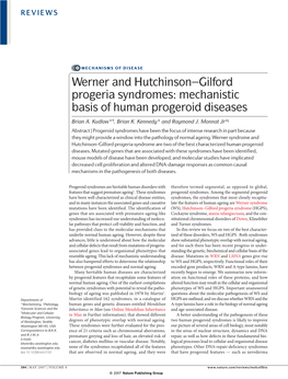 Werner and Hutchinson–Gilford Progeria Syndromes: Mechanistic Basis of Human Progeroid Diseases