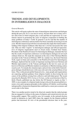 Trends and Developments in Interreligious Dialogue