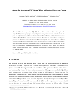 On the Performance of MPI-Openmp on a 12 Nodes Multi-Core Cluster