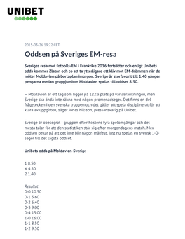 Oddsen På Sveriges EM-Resa