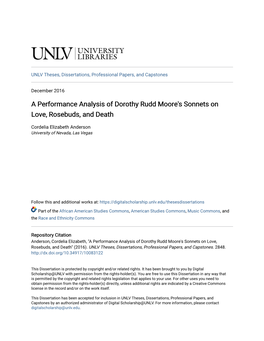 A Performance Analysis of Dorothy Rudd Moore's Sonnets on Love, Rosebuds, and Death