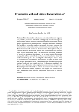 Urbanization with and Without Industrialization∗