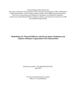 Methodology for Thermal Efficiency and Energy Input Calculations and Analysis of Biomass Cogeneration Unit Characteristics