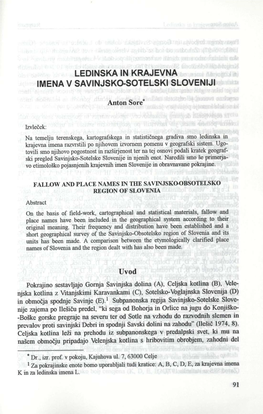 Ledinska in Krajevna Imena V Savinjsko-Sotelski Sloveniji
