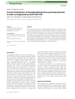 Current Distribution of Huanglongbing (Citrus Greening Disease) in India As Diagnosed by Realtime