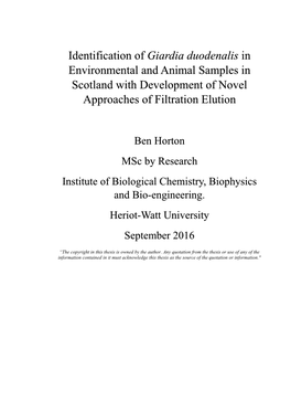 Giardia Duodenalis in Environmental and Animal Samples in Scotland with Development of Novel