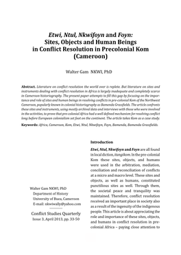 Etwi, Ntul, Nkwifoyn and Foyn: Sites, Objects and Human Beings in Conflict Resolution in Precolonial Kom (Cameroon)