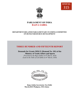 Parliament of India Rajya Sabha Three Hundred and Fifteenth Report