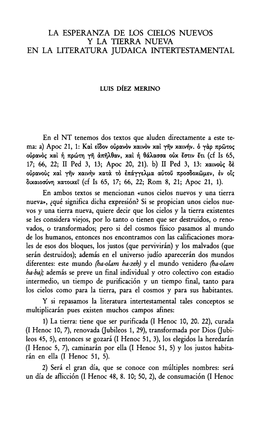 La Esperanza De Los Cielos Nuevos Y La Tierra Nueva En La Literatura Judaica Intertestamental