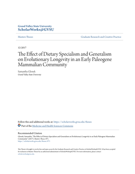 The Effect of Dietary Specialism and Generalism on Evolutionary Longevity in an Early Paleogene Mammalian Community