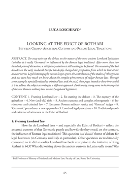 Looking at the Edict of Rothari Between German Ancestral Customs and Roman Legal Traditions