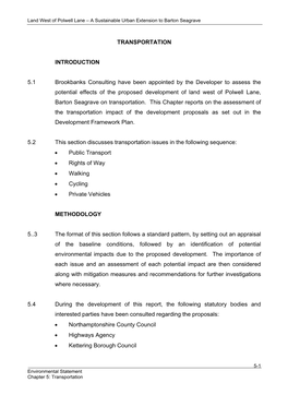 Land West of Polwell Lane – a Sustainable Urban Extension to Barton Seagrave Environmental Statement Chapter 5